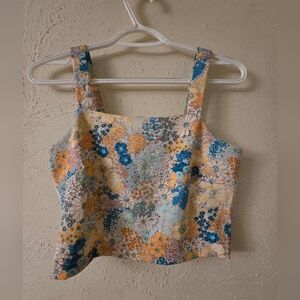 Altar'd State Floral Crop Top - Blue, Yellow, Cream